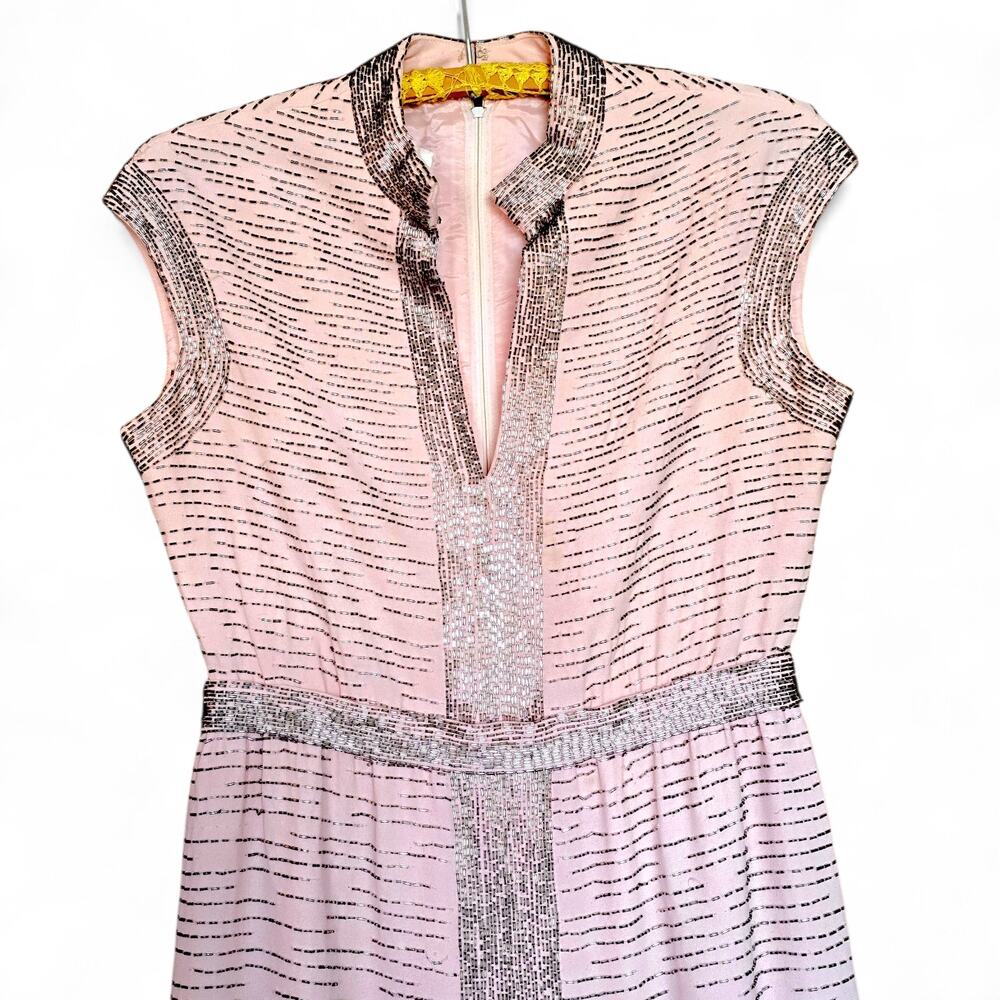 Vintage 1960s Malcolm Starr Beaded Evening Gown Pink Column Dress Hong Kong 10 - Picture 11 of 15
